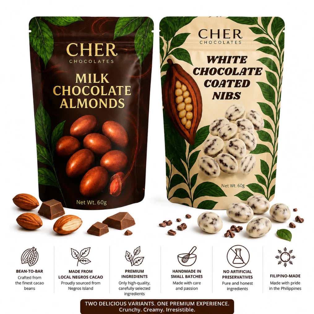 CHER. Chocolates Premium Chocolate Coated Almonds Series | Milk & White Chocolate | Bean-to-Bar