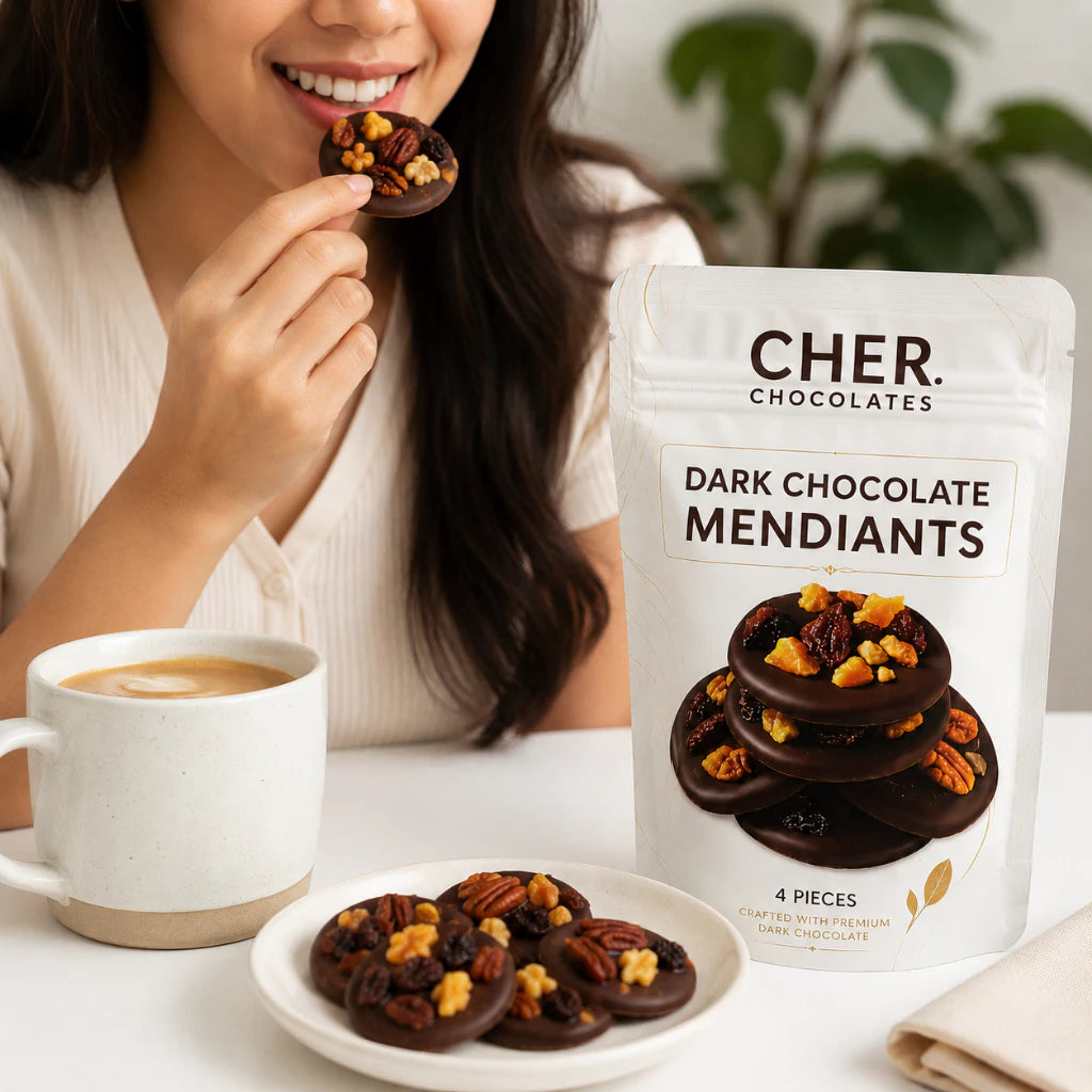 CHER. Chocolates Premium Chocolate Mendiants | Bean-to-Bar Chocolate with Premium Nuts & Dried Fruit