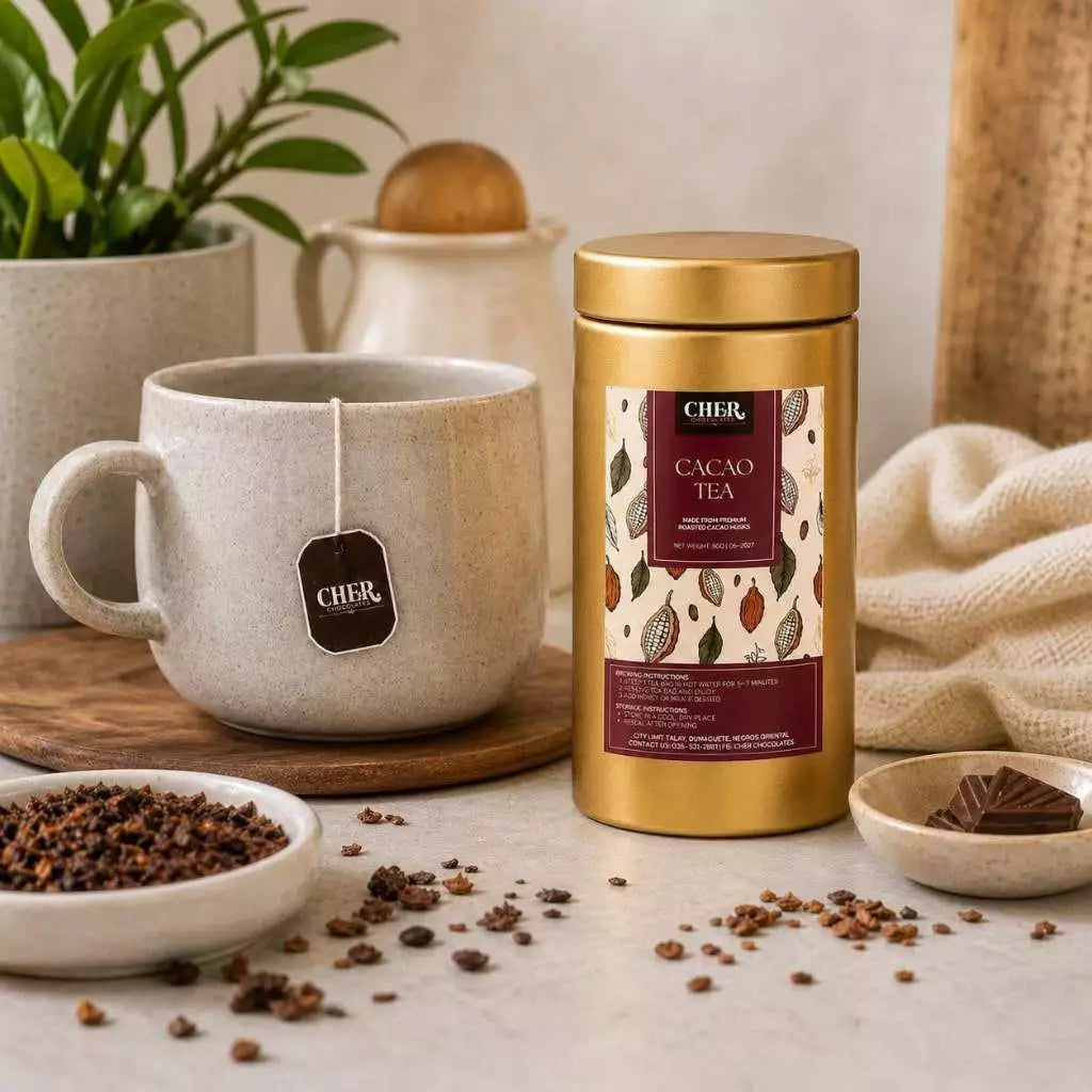 CHER. Chocolates Premium Roasted Cacao Husk Tea | Natural Antioxidant-Rich Herbal Tea | Bean-to-Bar