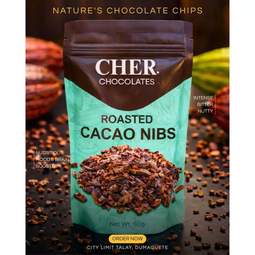 CHER. Chocolates Premium Roasted Cacao Nibs | 100% Pure Philippine Cacao Bean-to-Bar Superfood Snack
