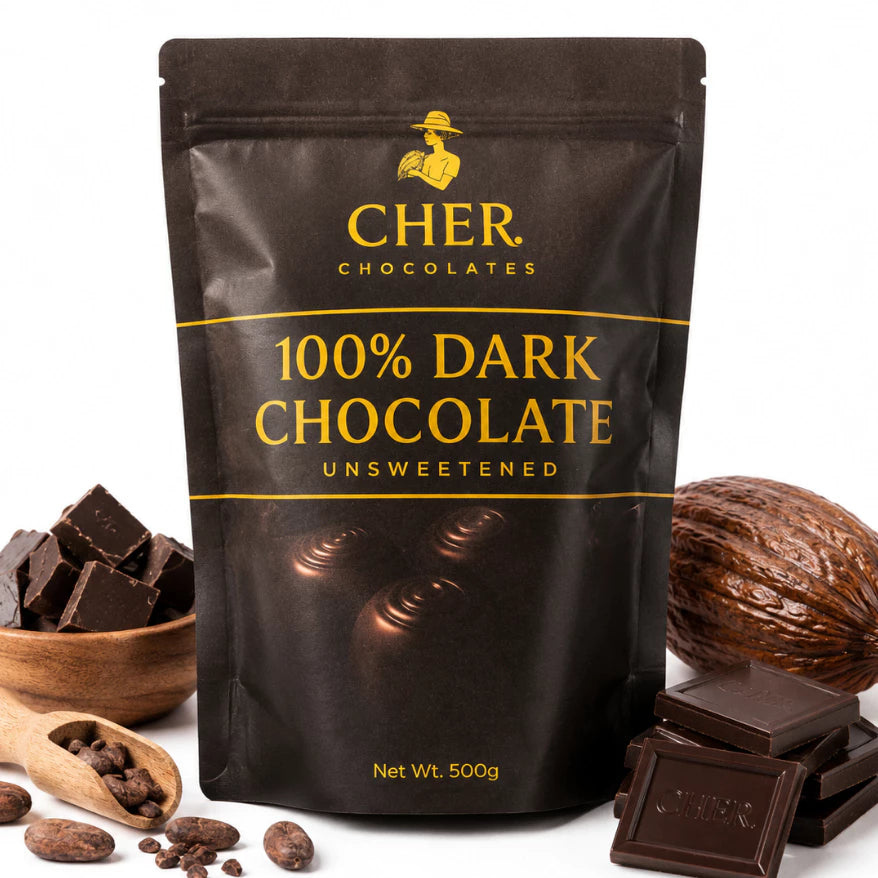 CHER. Chocolates Dark Chocolate Couverture Nuggets  100%, 90%, 80%, 70%  | 500g (Half Kilo)