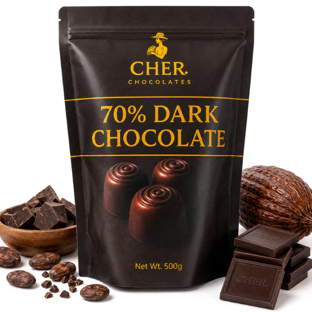 CHER. Chocolates Dark Chocolate Couverture Nuggets  100%, 90%, 80%, 70%  | 500g (Half Kilo)